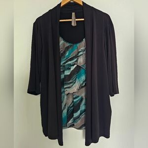 Penningtons Beautiful Mixed Color Top With Attached 3/4 Sleeve Cardigan